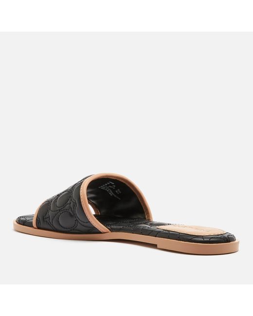 COACH Olivea Quilted Leather Slide Sandals in Black - Lyst