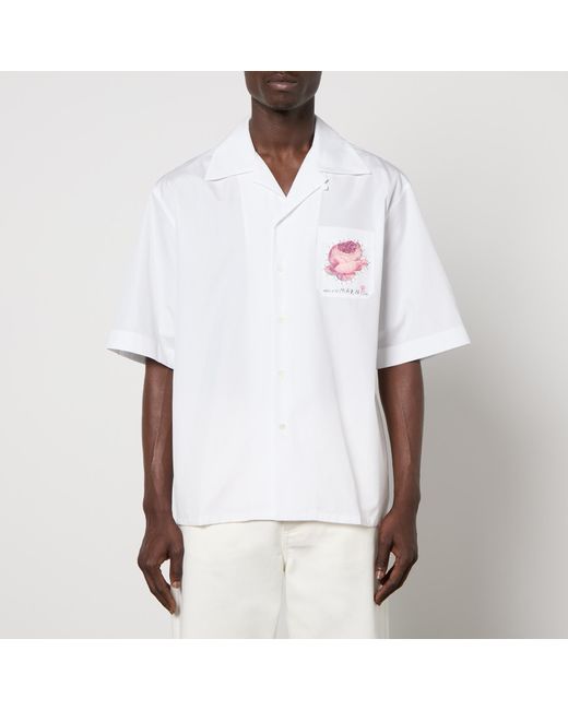 Marni White Floral-Print Cotton-Poplin Shirt for men