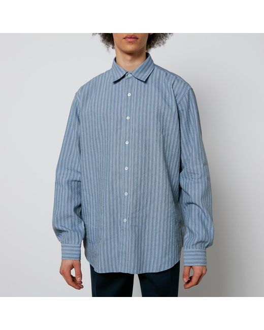 Maison Margiela Blue Linen-Blend Seersucker Shirt for men