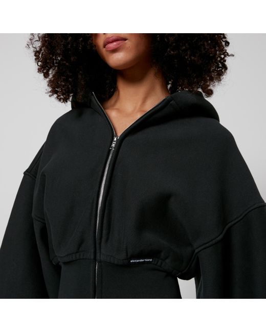 Alexander Wang Black Cropped Zipped Cotton-Jersey Hoodie