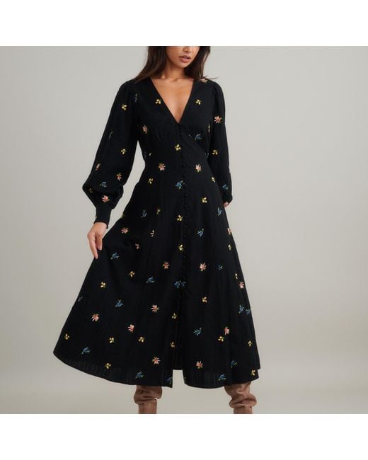 Nobody's Child Black Shannon Cotton-Gauze Midi Dress