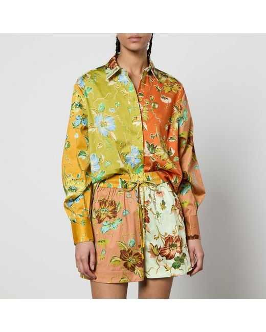 ALÉMAIS Yellow Hotel Lamu Spliced Floral-Print Organic Cotton Shirt