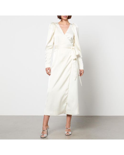 ROTATE BIRGER CHRISTENSEN White Satin Wrap Midi Dress