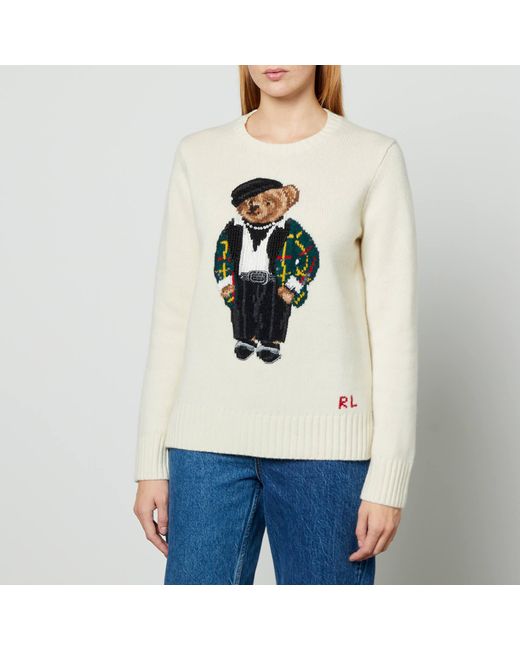 Polo Ralph Lauren Natural Bear-embellished Wool And Cashmere-blend Jumper