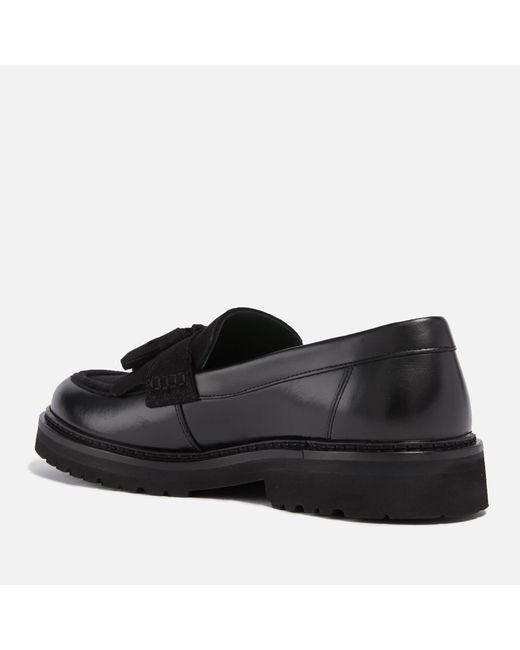 VINNY'S Black Richee Tassel Leather And Suede Loafers for men