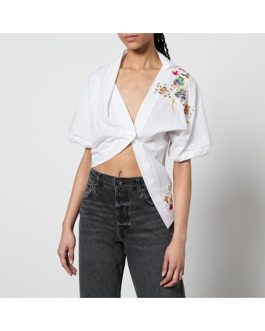 Vivienne Westwood Gray Natalia Floral-Embroidered Cotton-Poplin Shirt