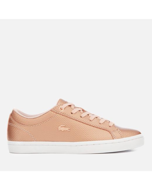 Lacoste Straightset 318 2 Embossed Leather Trainers in Rose Gold (Pink) |  Lyst