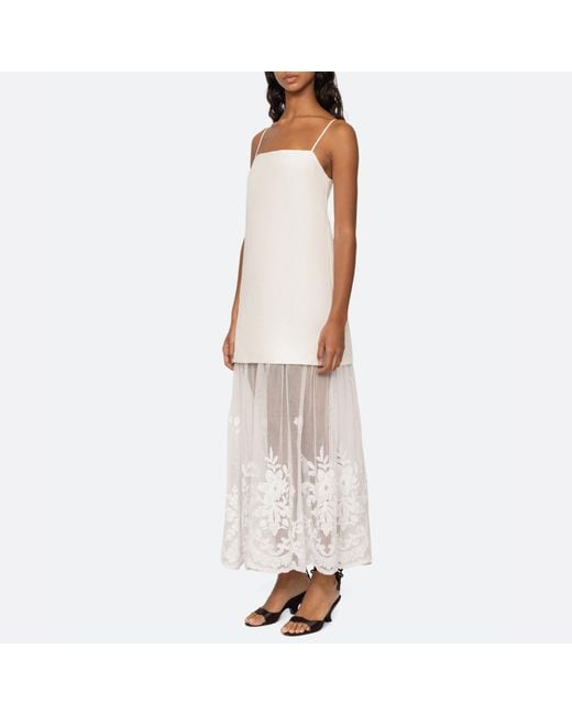 Sea White Lara Linen-Blend Slip Dress