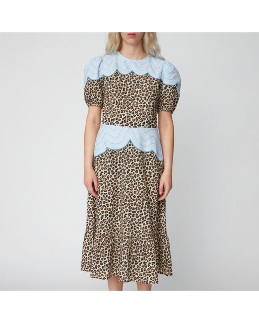Stella Nova Metallic Leopard Embroidered Cotton-Seersucker Midi Dress