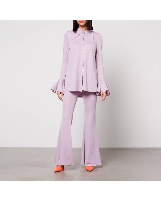 Sleeper Purple Lurex Lounge Shirt And Trouser Set