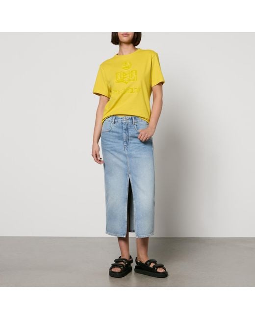 Isabel Marant Yellow Zewel Logo-Flocked Brushed Cotton T-Shirt