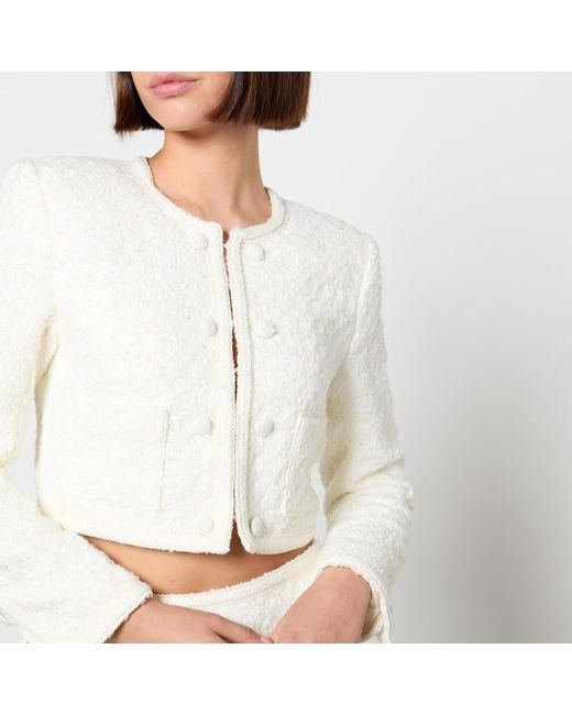 ROTATE BIRGER CHRISTENSEN White Sequinned Bouclé Cropped Jacket