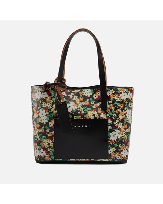 Marni Green Small East West Floral-print Pvc Tote Bag