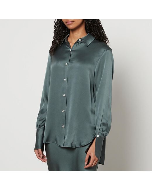 Anine Bing Green Monica Silk-Satin Shirt