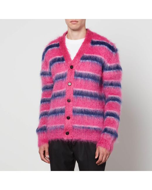 Marni Pink Fuzzy Wuzzy Oversized Striped Mohair-blend Cardigan for men