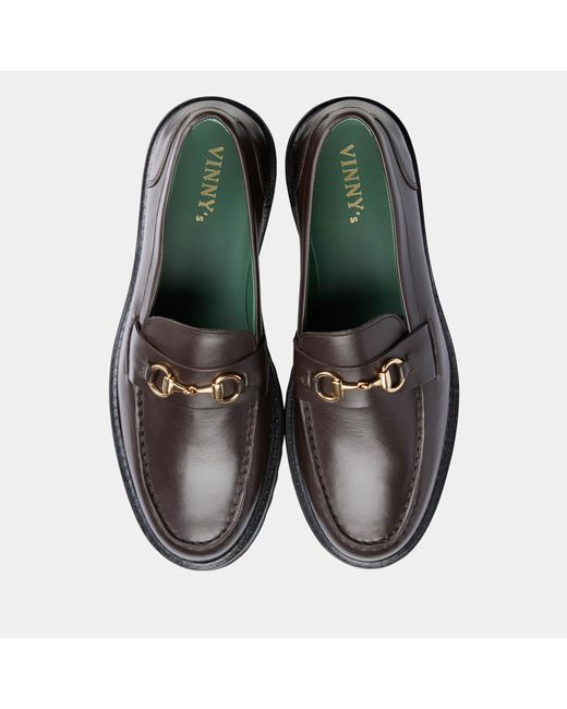 VINNY'S Brown Le Club Horsebit Snaffle Leather Loafers for men