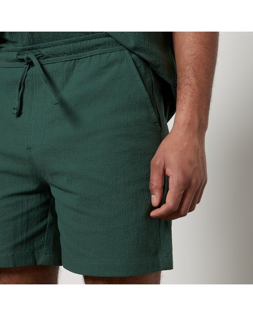 Percival Green Pleated Cotton-Blend Seersucker Shorts for men