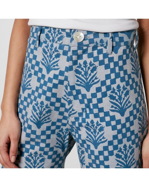 SZ Blockprints Blue Disco Printed Denim Wide-leg Trousers