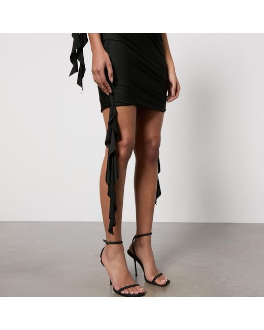 De La Vali Black One-Shoulder Jersey Mini Dress