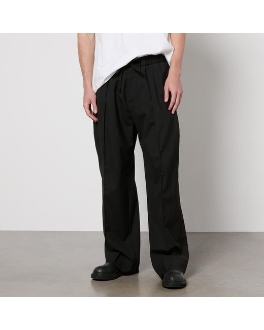 Wooyoungmi Black Smart Wide Leg Wool-Ripstop Trousers for men