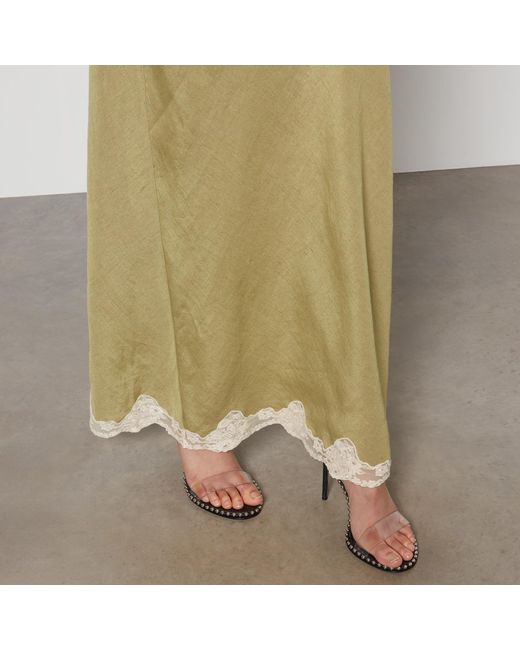 Rixo Metallic Crystal Linen-Blend Midi Skirt