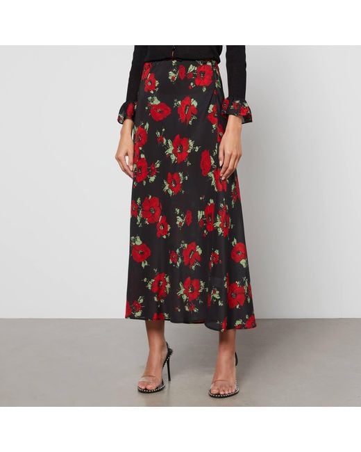 Rixo Brown Kelly Floral-print Silk Midi Skirt