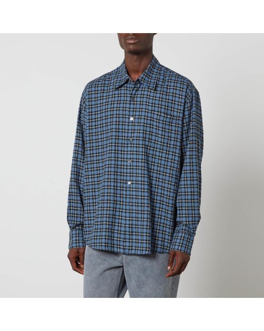Our Legacy Blue Above Checked Brushed Flannel Shirt for men