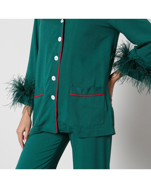 Sleeper Green Feather-Trimmed Woven Party Pyjama Set