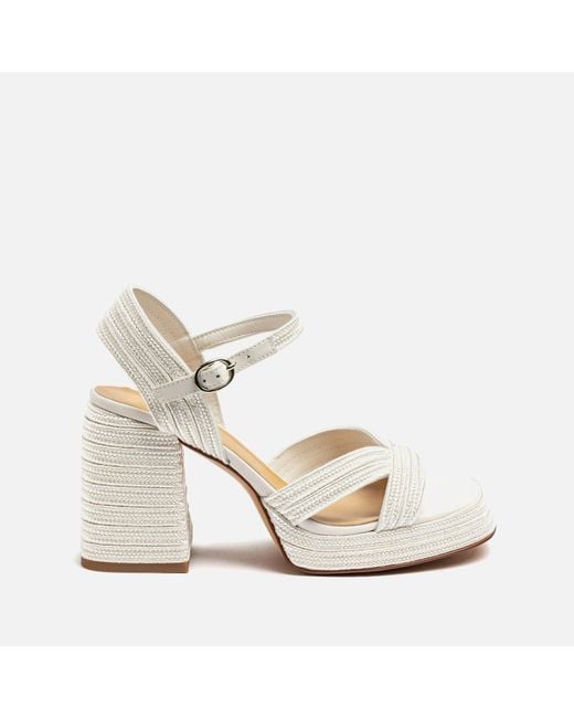 Castaner White Valle Metallic Faux Raffia Platform Heeled Sandals
