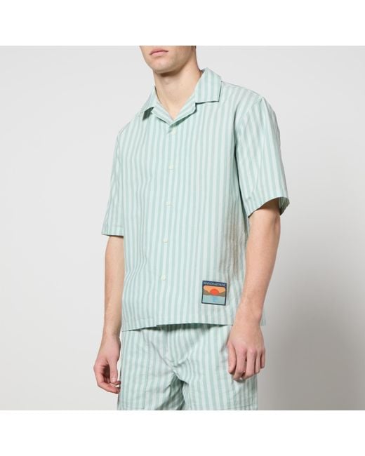 Maison Kitsuné Green Resort Striped Cotton Shirt for men