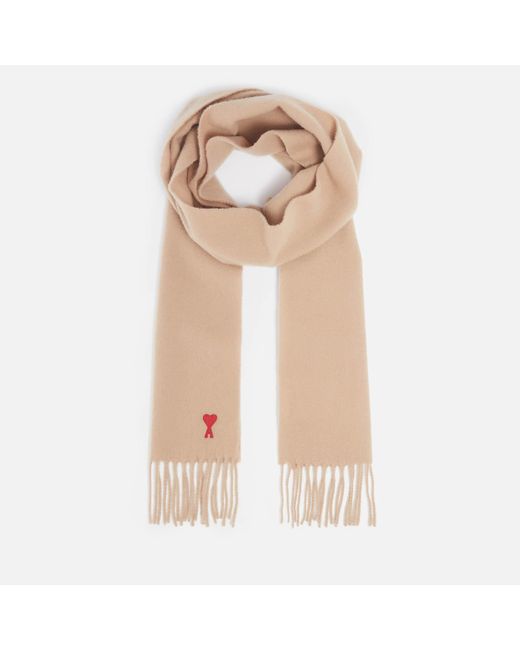 AMI Natural De Coeur Logo-embroidered Wool Scarf