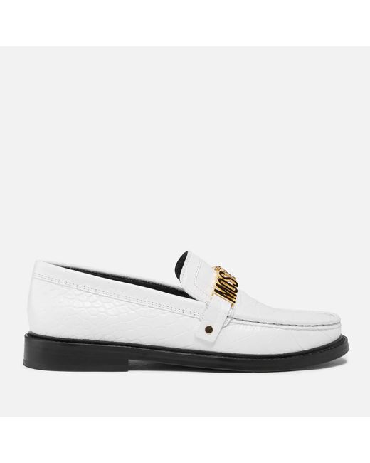 Moschino Leather Patent Croc Logo Loafers in White | Lyst UK