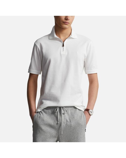 Polo Ralph Lauren Custom Slim Fit Stretch Mesh Zip Polo Shirt in White