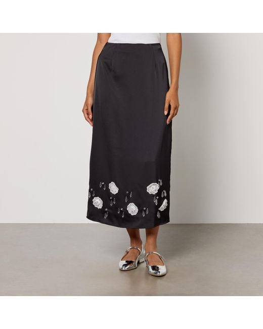 Sister Jane Black Desert Hearts Satin Midi Skirt