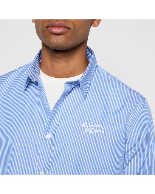 Maison Kitsuné Blue Striped Cotton-Poplin Shirt for men