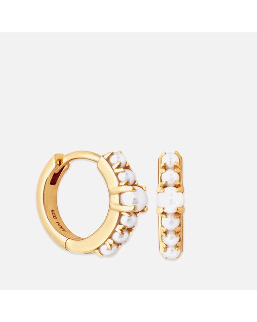 Astrid & Miyu Radiant Pearl Huggie Earrings in Metallic Lyst Australia