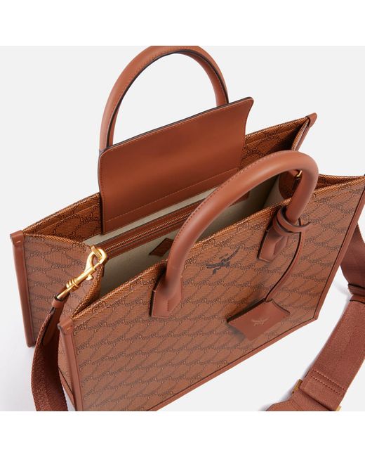 MCM Brown Lauretos Coated-canvas And Leather Tote Bag