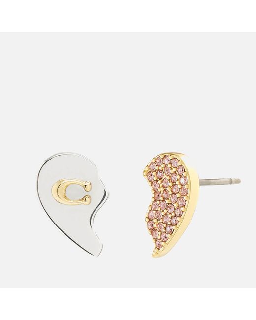 COACH Metallic Signature Mismatched Heart Gold And Silver-tone Earrings