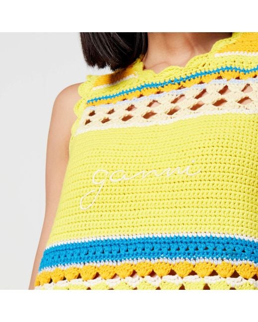 Ganni Yellow X Coggles Crocheted Organic Cotton Tunic
