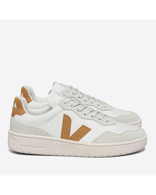Veja White V-90 Bastille Leather And Suede Trainers