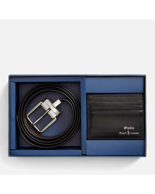 Polo Ralph Lauren Blue Leather Belt & Cardholder Giftset for men