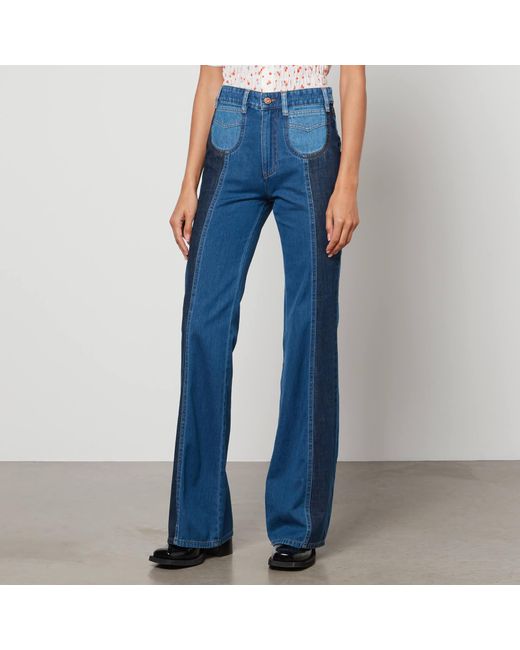 See By Chloé Blue Patchwork Denim Flared Jeans