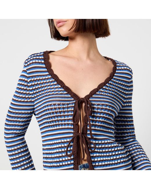 A.P.C. Blue Manae Striped Cotton-Intarsia Cardigan