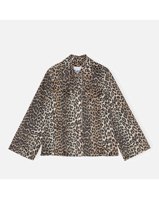 Ganni Gray Leopard-Print Denim Jacket