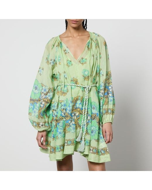 ALÉMAIS Green Velma Floral-Print Ramie Mini Dress