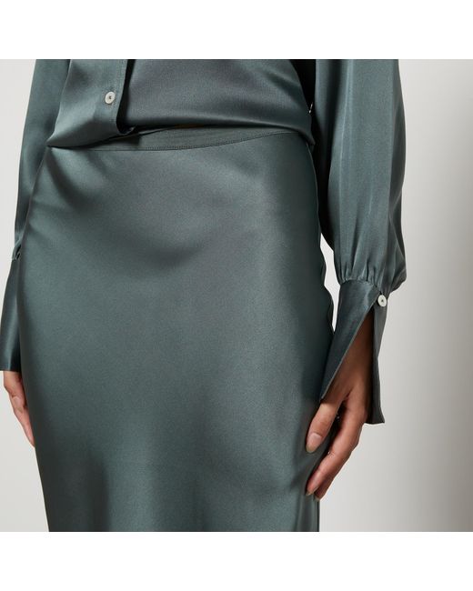 Anine Bing Green Bar Silk-Satin Midi Skirt
