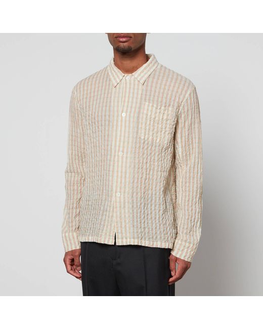 Our Legacy Natural Checked Cotton-blend Seersucker Shirt for men