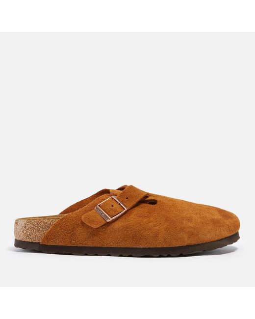 Birkenstock Boston Slim Fit Leather Suede Mules in Brown | Lyst