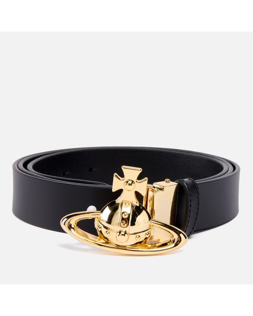 Vivienne Westwood Black Gold-tone Orb Leather Buckle Belt for men