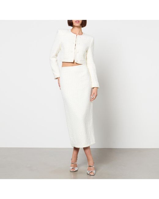 ROTATE BIRGER CHRISTENSEN White Sequinned Bouclé High-Waisted Skirt